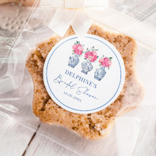 Sticker Rond Lavage de mariage en porcelaine florale rose chino