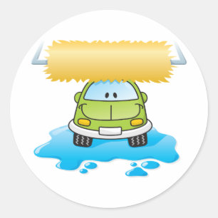 Sticker Rond Lavage de voiture de dessin animé vert voiture heu