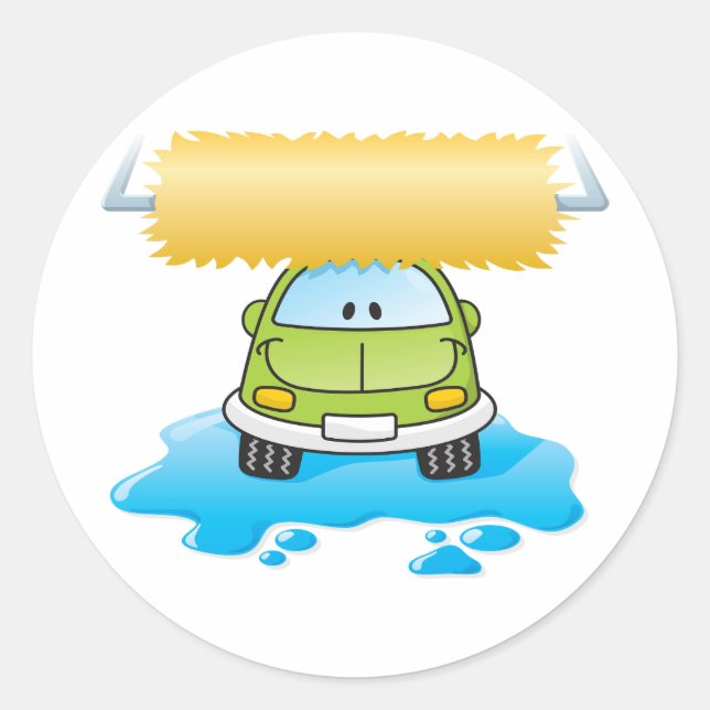 Sticker Rond Lavage de voiture de dessin animé vert voiture heu (Devant)