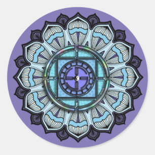 Sticker Rond Lavande Aqua Mandala Noir Blanc Yin Yang