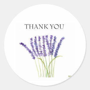 Sticker Rond Lavande aquarelle fleurs herbes rustique violet