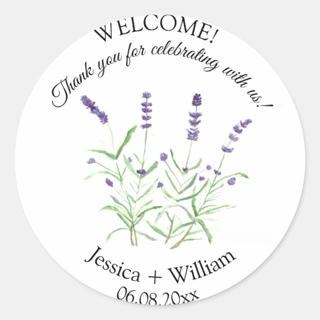 Sticker Rond Lavande Aquarelle Floral Mariage moderne (Devant)
