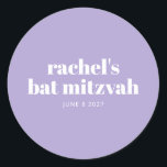 Sticker Rond Lavande Bat mitzvah moderne violet personnalisé<br><div class="desc">Sticleur circulaire Bat mitzvah moderne violet personnalisé</div>
