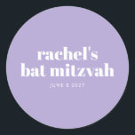 Sticker Rond Lavande Bat mitzvah moderne violet personnalisé<br><div class="desc">Sticleur circulaire Bat mitzvah moderne violet personnalisé</div>