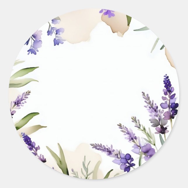 Sticker Rond Lavande d'aquarelle Serene Blooms (Devant)