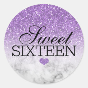 Sticker Rond Lavande Faux Parties scintillant/Marbre Sweet 16