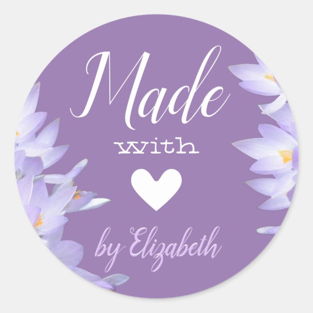Sticker Rond Lavande Lilac romantique violet fait avec amour mi (Devant)