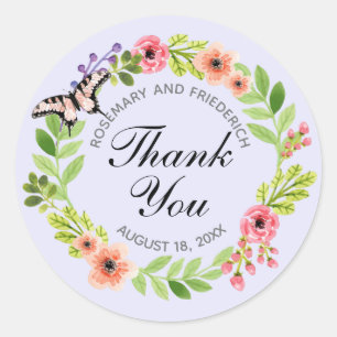 Sticker Rond Lavande Mariage de Merci de couronne papillon