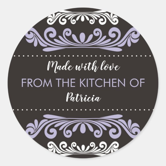 Sticker Rond Lavande Noire Fabriqué Avec Amour De La Cuisine De (Devant)