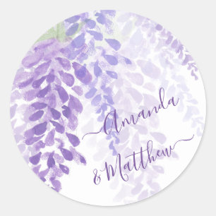 Sticker Rond Lavande Purple Aquarelle Wisteria Blooms Mariage