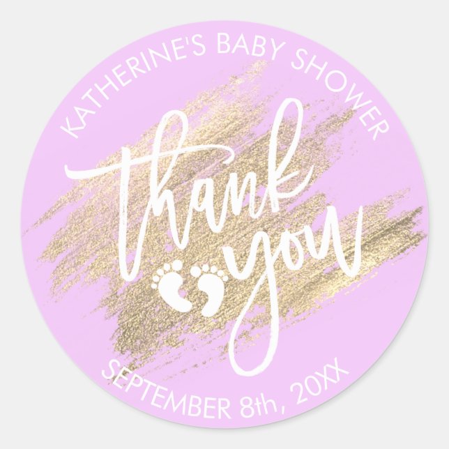 Sticker Rond Lavande Purple Gold Brush Baby shower d'attaque (Devant)