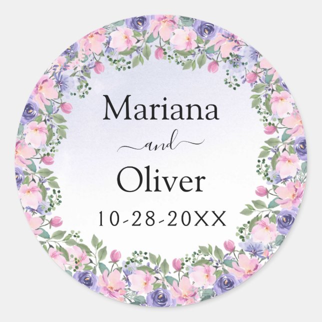 Sticker Rond Lavande rose Aquarelle Mariage Floral (Devant)