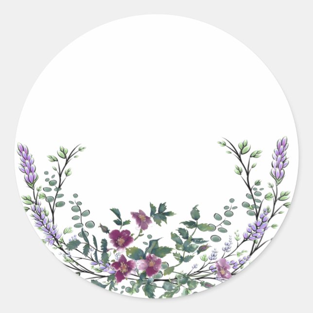 Sticker Rond Lavande Rose Rouge Vintage et Eucalyptus (Devant)