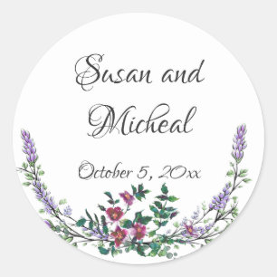 Sticker Rond Lavande Rose Rouge Vintage et Eucalyptus