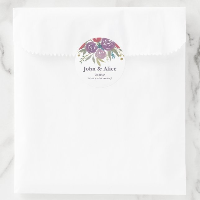 Sticker Rond Lavande rustique et Mariage floral d'aquarelle rou (Sac)