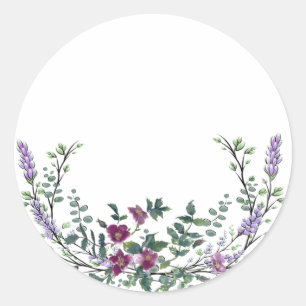 Sticker Rond Lavande Vintage Rose rouge et Eucalyptus