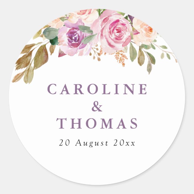 Sticker Rond lavande violet et mariage floral (Devant)