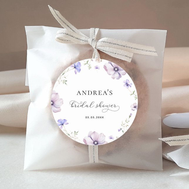 Sticker Rond Lavande Violet Pourpre Floral Mariage Printanier (Créateur téléchargé)