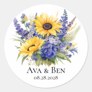 Sticker Rond Lavande violette avec Mariage de tournesol
