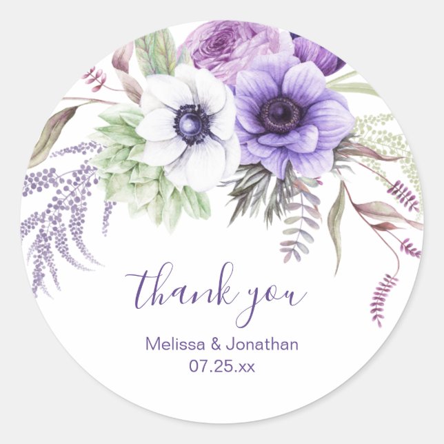 Sticker Rond Lavande violette blanc Mariage Floral Merci (Devant)