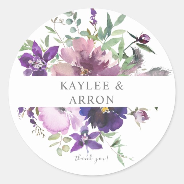 Sticker Rond Lavande violette & Violet Floral 3 Merci (Devant)