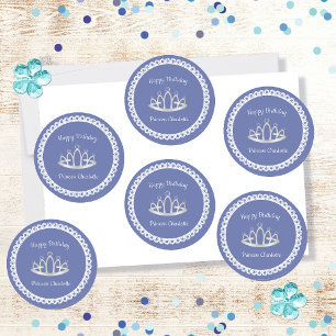 Sticker Rond Lavender Blue Princesse Tiara fête d'anniversaire