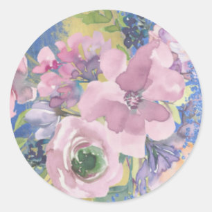 Sticker Rond Lavender Blues Aquarelle Parties scintillant flora