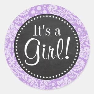 Sticker Rond Lavender Damask ; Vintage Chalkboard look