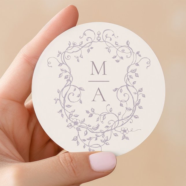 Sticker Rond Lavender Elegant Floral Crest Classic Round (Créateur téléchargé)