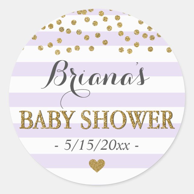 Sticker Rond Lavender Gold Stripe Confetti Baby Girl Douche (Devant)