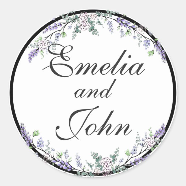 Sticker Rond Lavender Ivory Rose et Eucalyptus (Devant)