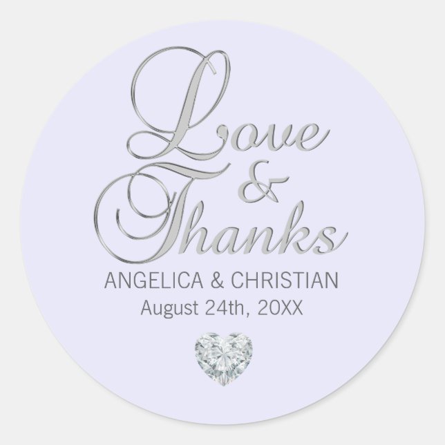 Sticker Rond Lavender Personnalisé Coeur Mariage Amour & Merci (Devant)