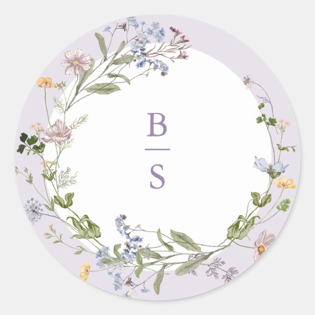 Sticker Rond Lavender Spring Wildflower Meadow Garden Wedding  (Devant)