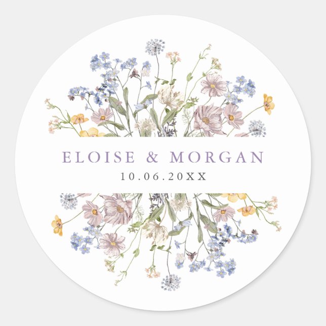 Sticker Rond Lavender Spring Wildflower Meadow Garden Wedding  (Devant)