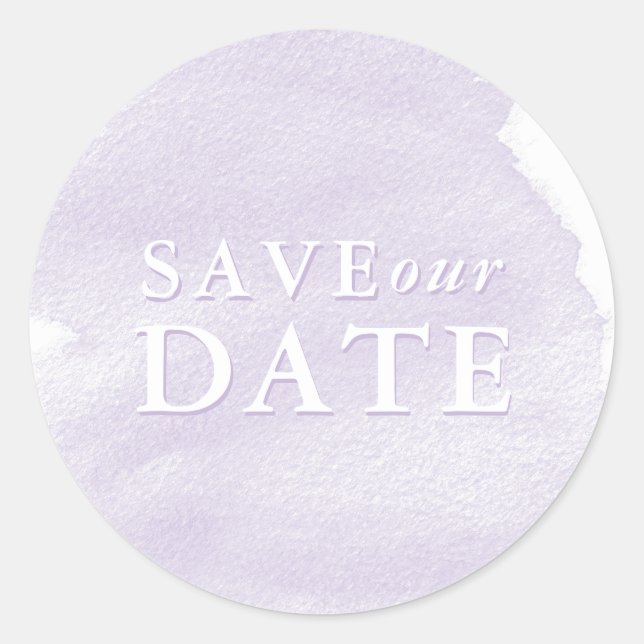 Sticker Rond Lavender Watercolor Wash Enregistrer notre date (Devant)