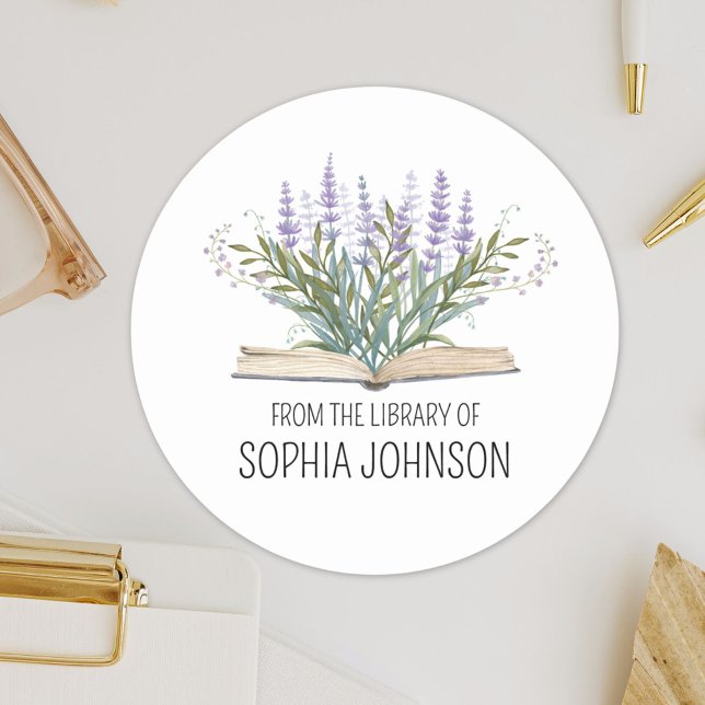 Sticker Rond Lavenders on Book From the Library of Bookplate (Close up)