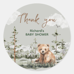 Sticker Rond L'aventure attend le baby shower de l'ours foresti