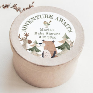 Sticker Rond L'aventure attend le Baby shower des animaux de la