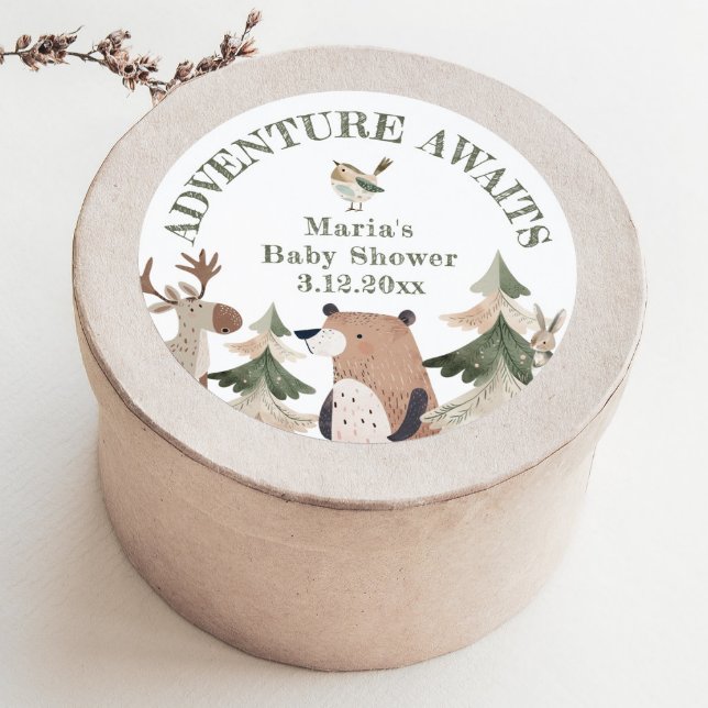 Sticker Rond L'aventure attend le Baby shower des animaux de la (Créateur téléchargé)