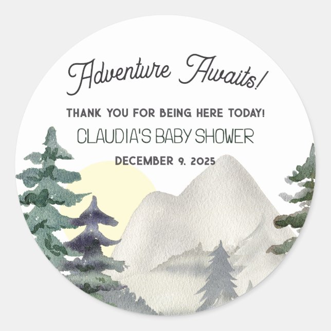 Sticker Rond L'aventure Attend ! Montagnes & Forêt Merci (Devant)
