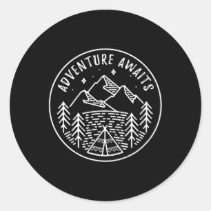 Sticker Rond L'aventure Attend T-Shirt de tente de camp d'été r