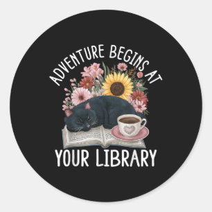 Sticker Rond L'aventure commence à votre bibliothèque Lecture d
