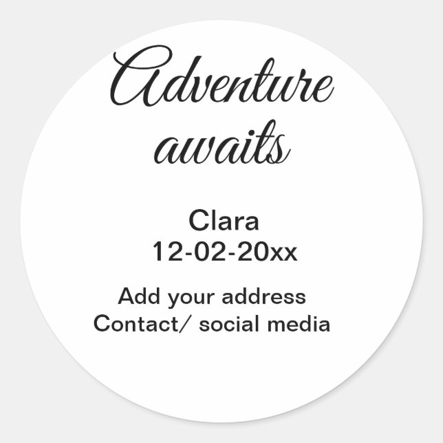 Sticker Rond L'aventure commence ajouter nom date année lieu (Devant)
