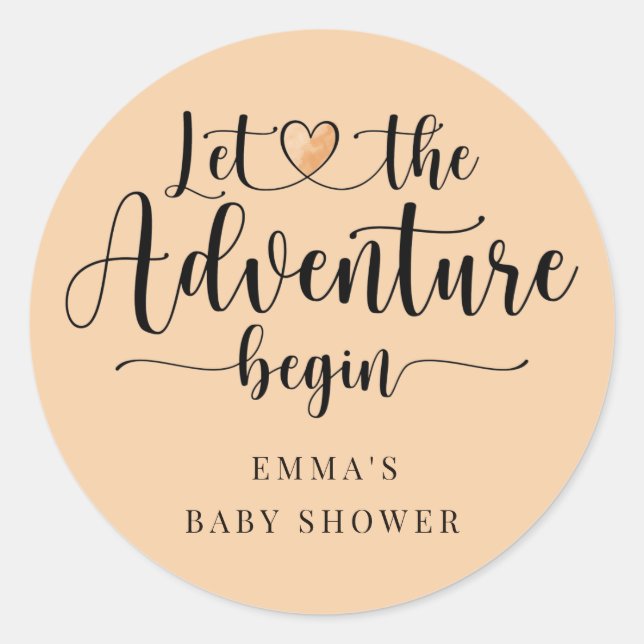 Sticker Rond L'aventure commence Baby shower Coeur rose (Devant)