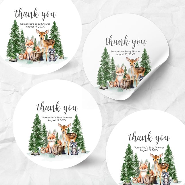 Sticker Rond L'aventure commence Baby Shower Rond (Let the Adventure Begin Woodland Animals Baby Shower Round Sticker)