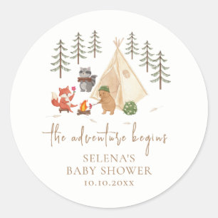 Sticker Rond L'aventure commence le Baby shower des bois