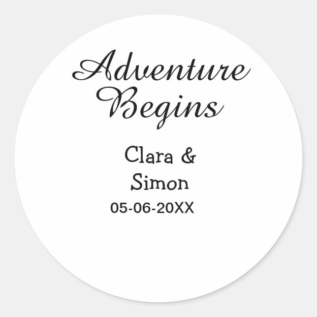 Sticker Rond L'aventure commence nom du couple marié datsimple (Devant)