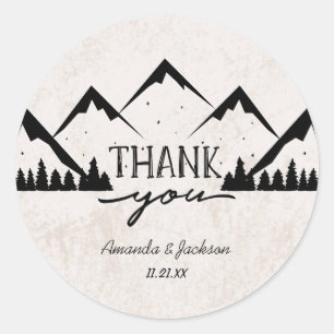 Sticker Rond L'aventure de montagnes commence Mariage Monogramm