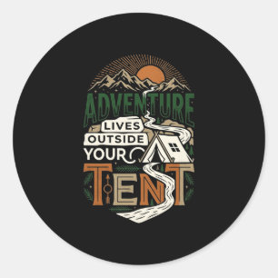 Sticker Rond L'aventure vit en dehors du camping sous tente ran