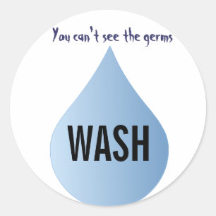 Sticker Rond LAVER vos mains Bleu pluie goutte d'eau propre aut